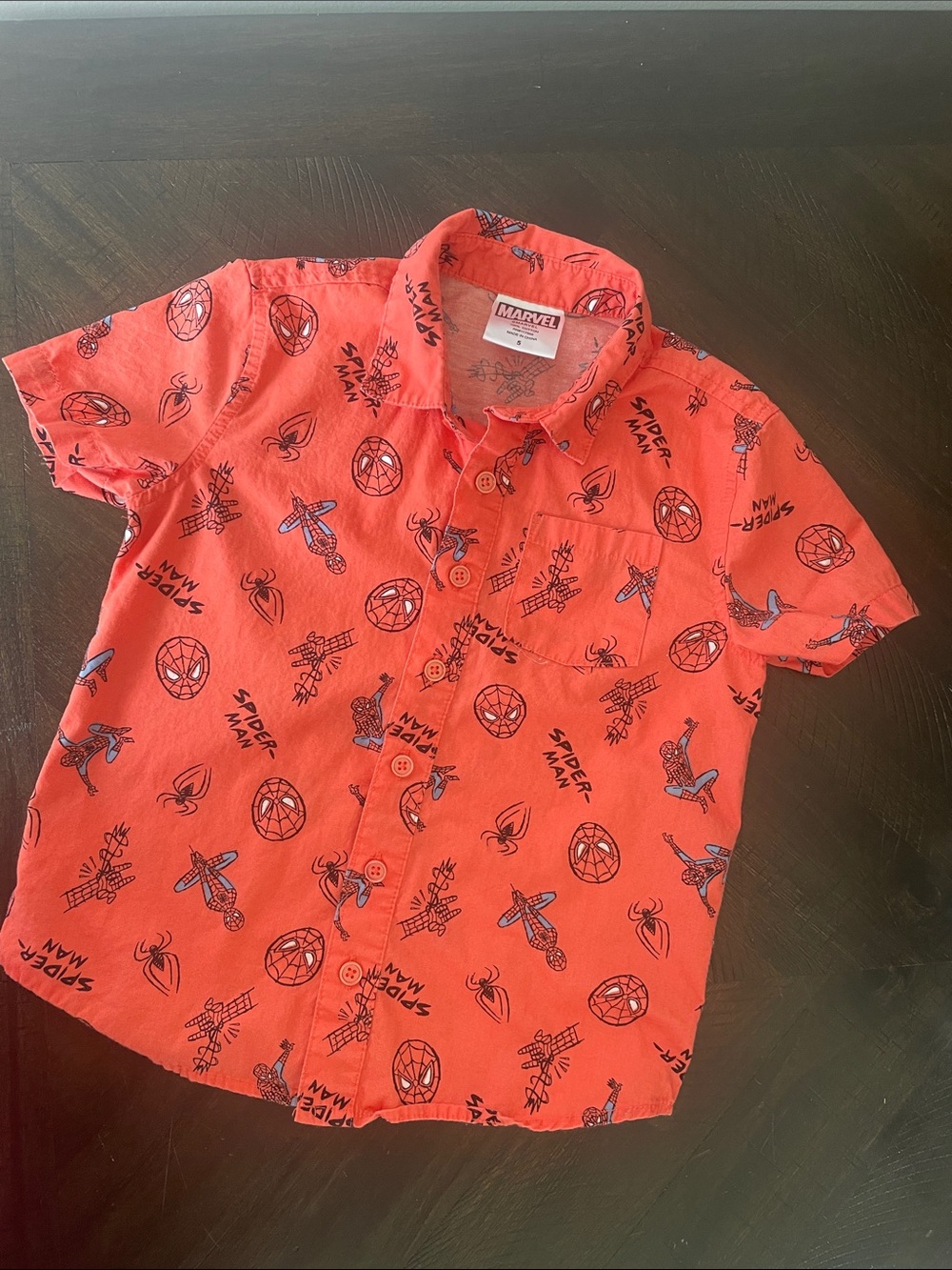 Marvel Red Spider-Man Short-Sleeve Button-Down Shirt for Kids